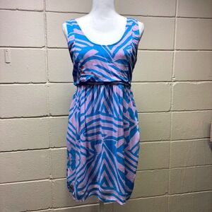 Volcom Collage‎ It Dress Women Medium Purple Teal Abstract Geometric Zebra Beach